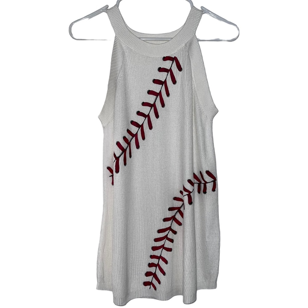 Baseball Printed White Knit Tank